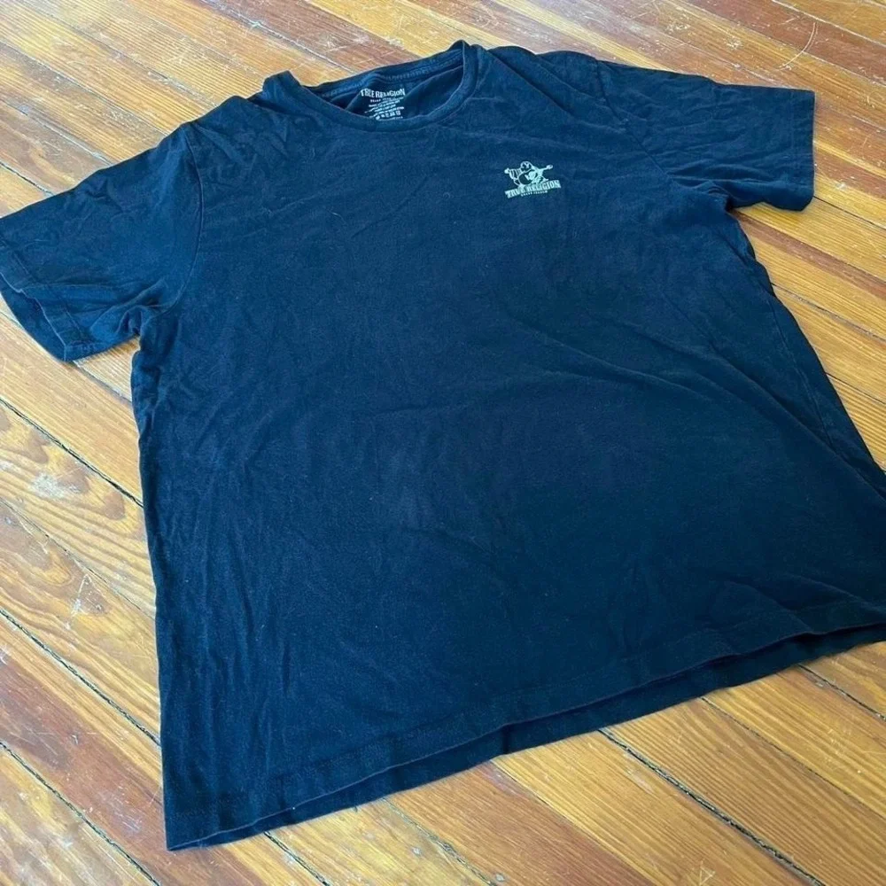 True Religion Mens Black Buddha Guitar Graphic T-Shirt XL 108563 Crewneck Tee